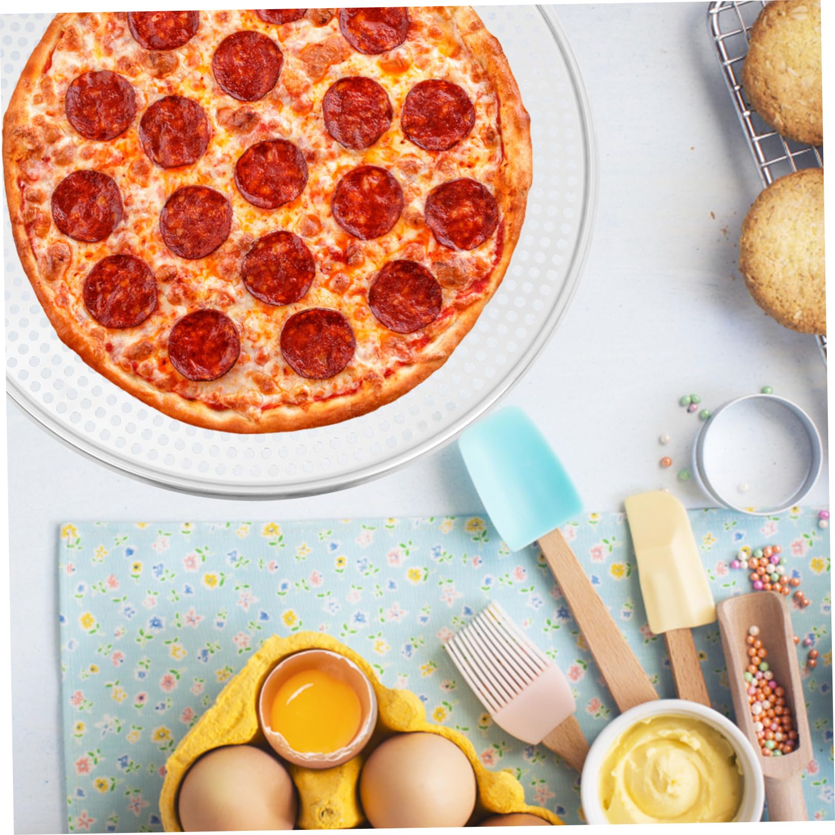 HOMSFOU Pizza Backblech mit Löchern Alu Backblech für Ofen Runde Pizzaplatte Multifunktions-backblech Backzubehör für Pizza Wiederverwendbare Backform Verschleißfeste Pizzabackform Leicht