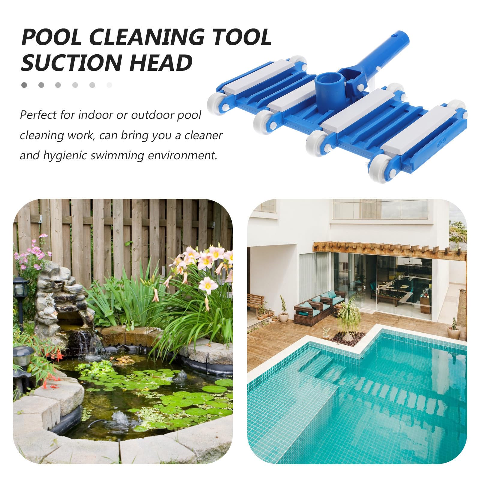 Cabezal de Succión de Piscina Herramienta de Limpieza de Piscinas para Limpieza Interior y Exterior Ruedas Antideslizantes Fácil de Instalar y Material Abs Resistente