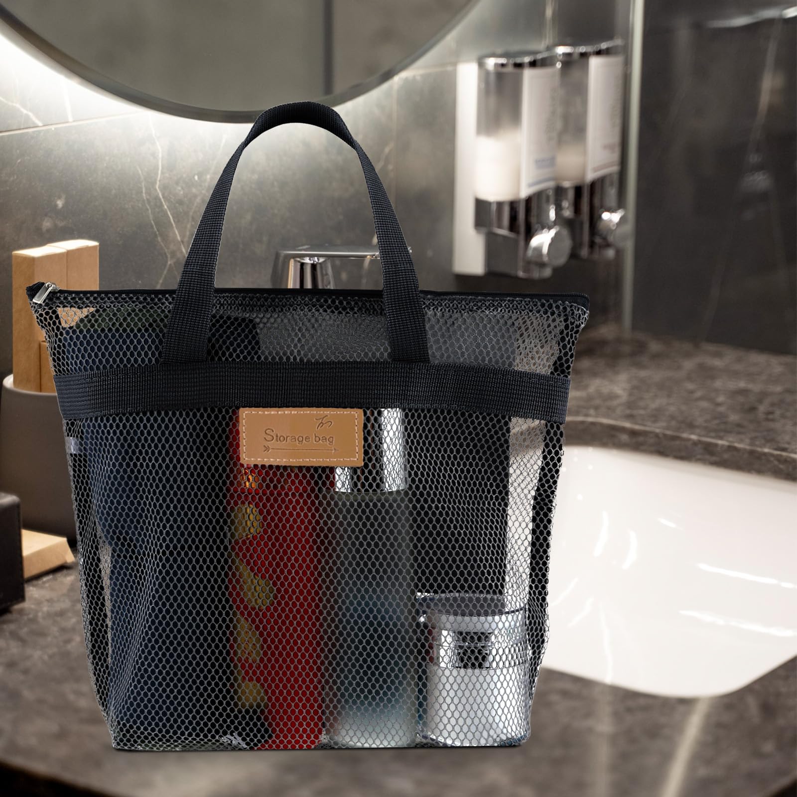 Molain Bolsa de ducha de malla, bolsa de playa portátil de gran capacidad, organizador de baño, bolsa de ducha de viaje para viajes, gimnasio, natación, playa