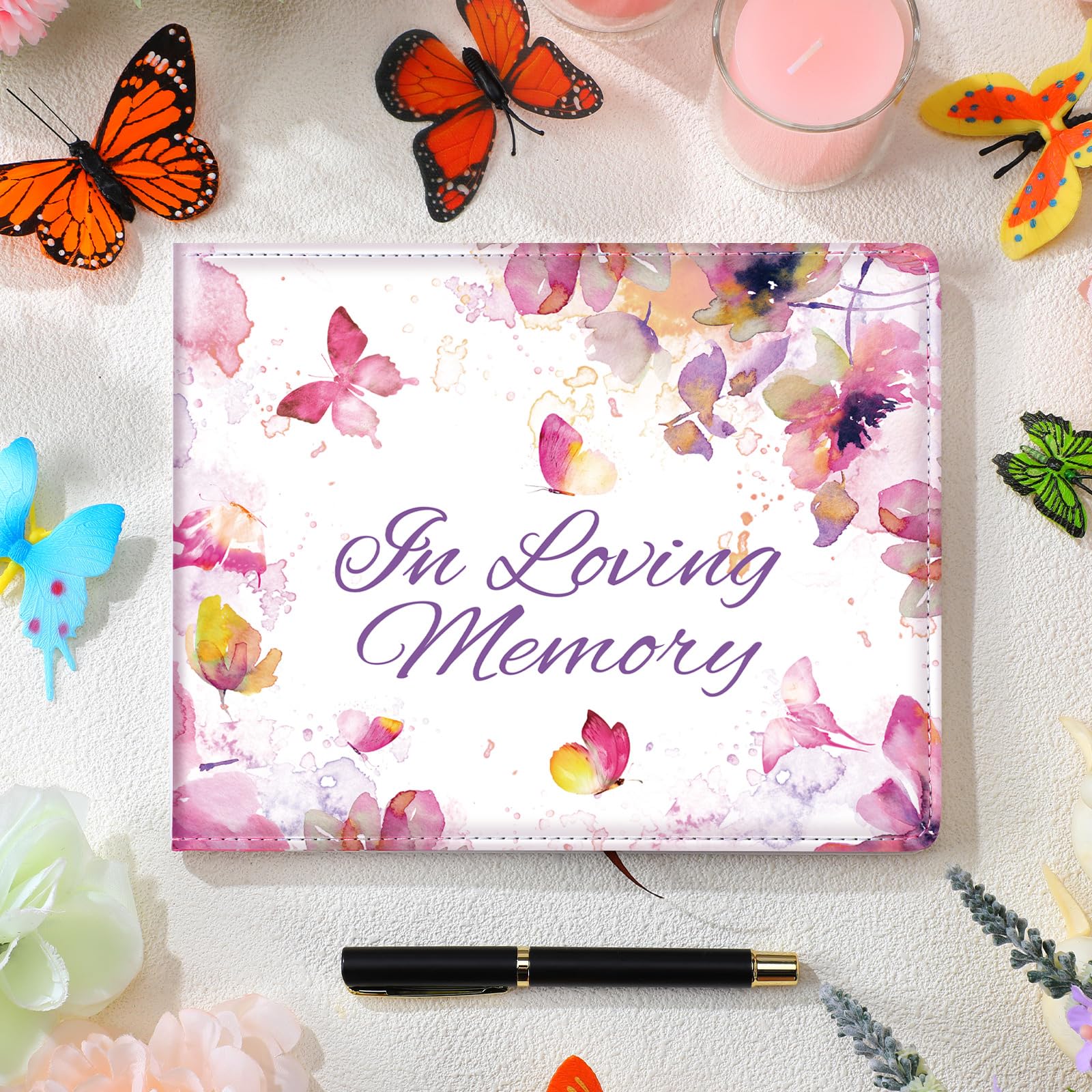 Patelai Funeral Guest Book with Pen, Watercolor Butterfly