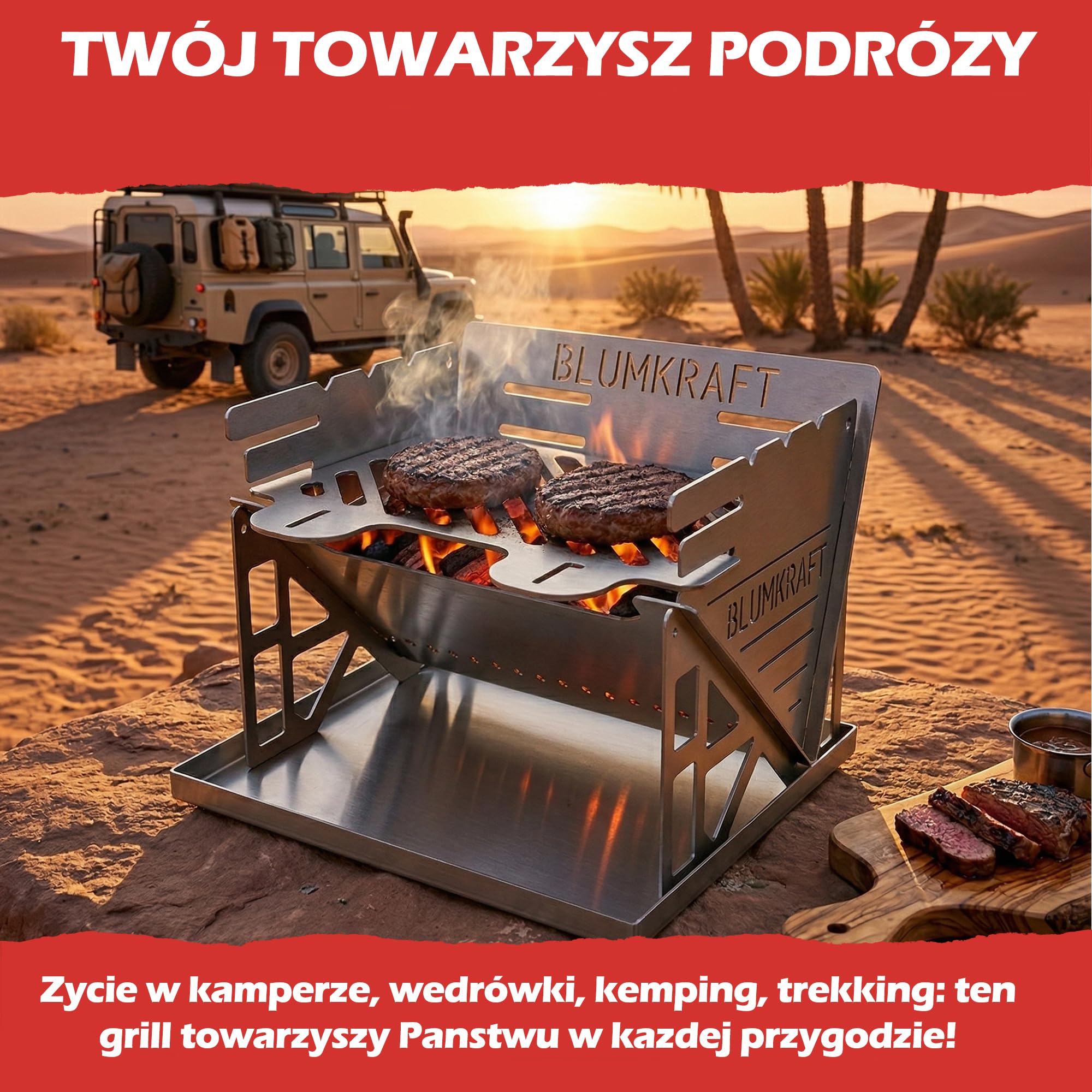 Składany przenośny grill ze stali nierdzewnej - ultra kompaktowy grill podróżny z węglem drzewnym, zdejmowany, kemping, trekking, piesze wycieczki, Van Life - mały grill ze stali nierdzewnej