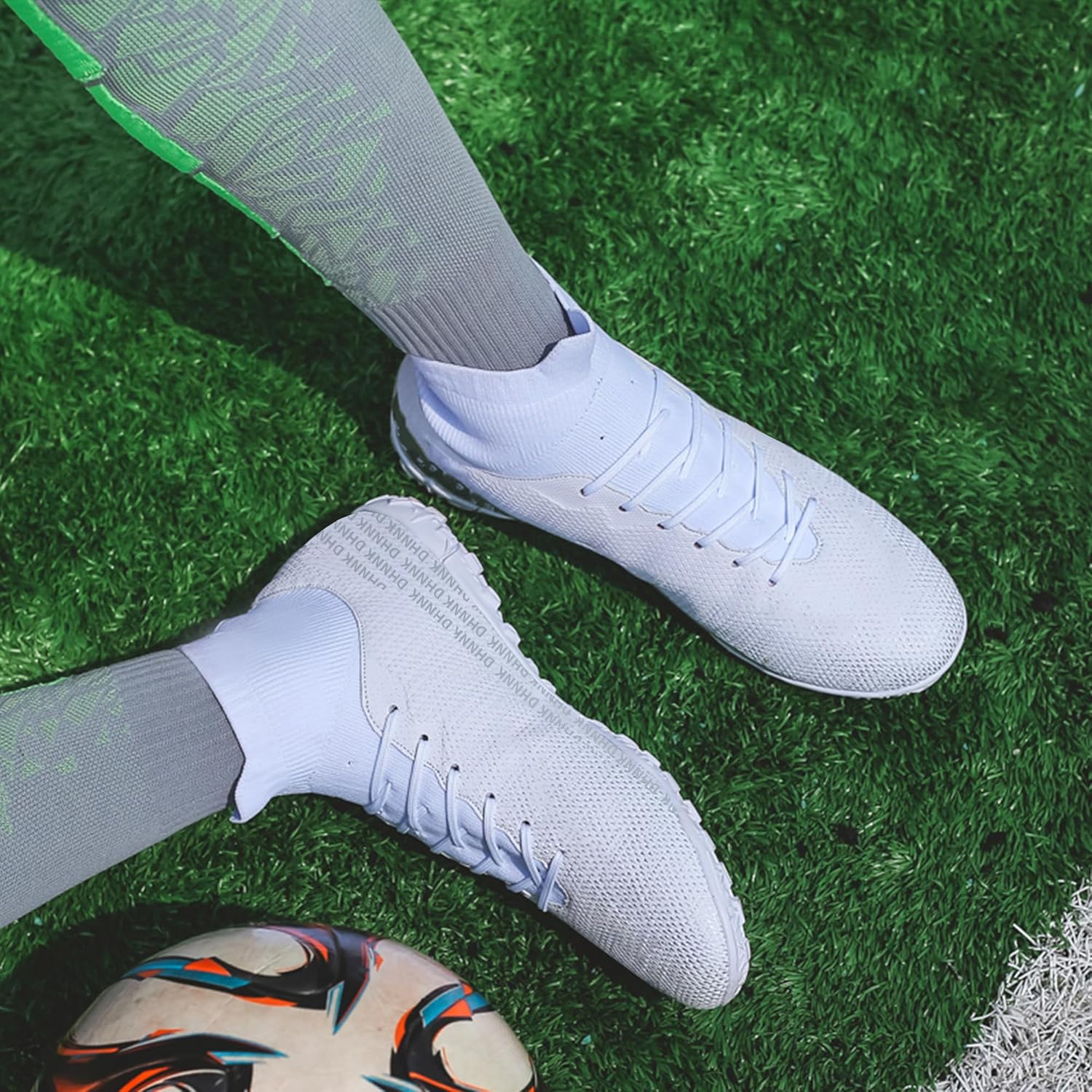 Men's Soccer Cleats Football Shoes High-Tops Lace-Up Indoor TF Spikes Adult Wide Training Boots - Image 6