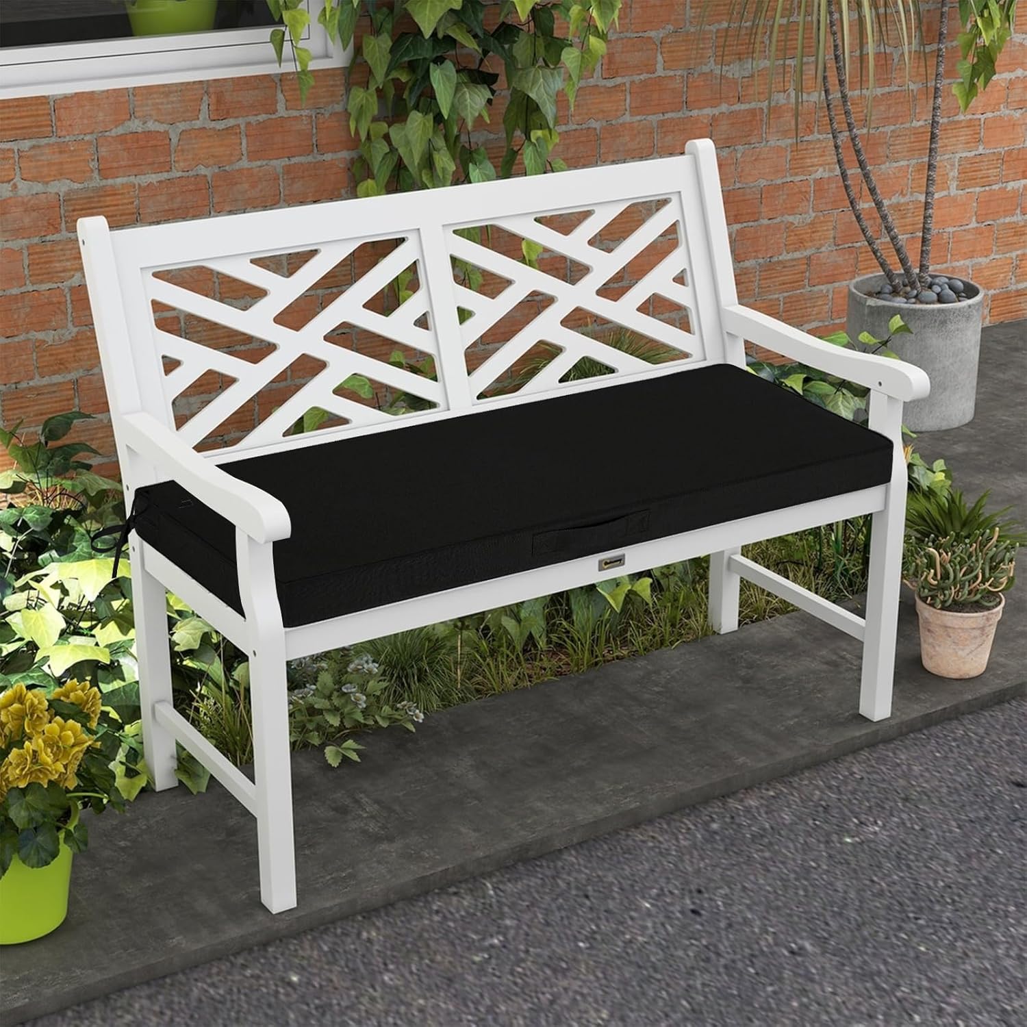 Outdoor Bench Cushion - 48" x 18" x 3" Bench Cushions for Outdoor Furniture, Non-Slip Outdoor Swing Cushions with Removable Cover, Patio Bench Cushion for Backyard Porch Settee (Black)