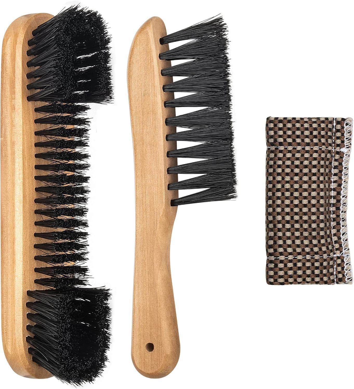Pool Table Brush Set for Felt, 3 Kit Billiard Table and Rail Cleaning Accessories with 2 Wood Brush, 1 Ferrule Polish Cloths