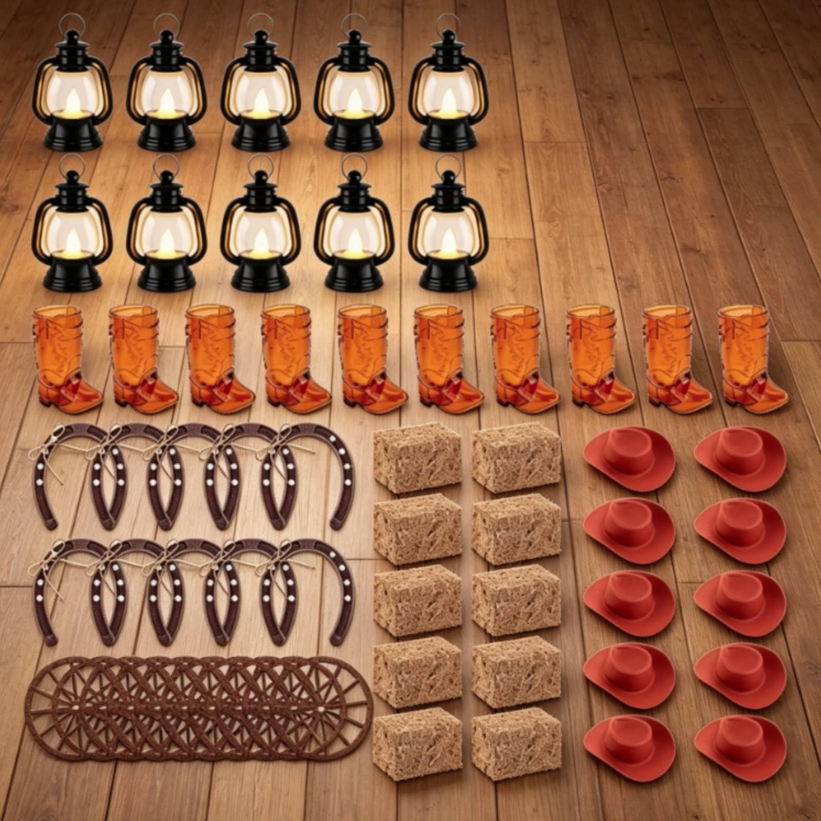 Western Party Centerpiece Centrotavola Decorazione Tavolo Lanterna LED Cappello di Cavallo Base Plastica Stile Country Adatto per Matrimoni Compleanni Riunioni di Famiglia