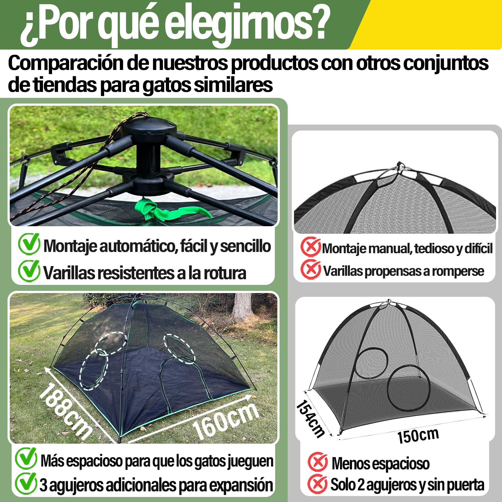 Pawtenda Carpas para Gatos de Interior y Exterior, Tienda Plegable con Túneles, Corralito Portátil 4 en 1 para Mascotas, Incluye 2 Tiendas