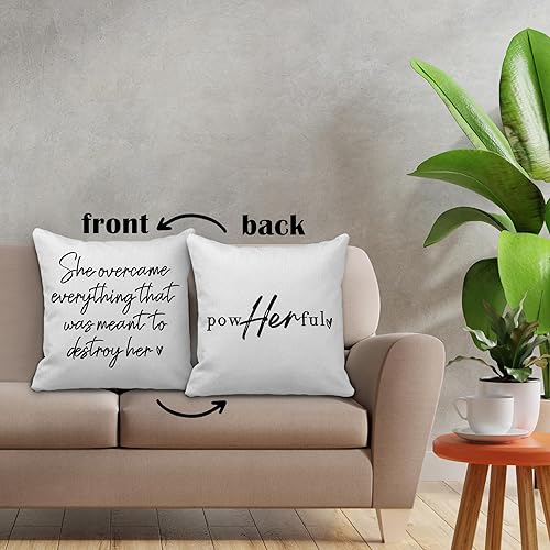 Miniatura 2 de Women Empowerment Girl Power Quote She Overcame Everything That was Meant to Destroy Her Funda de almohada reversible de 18 x 18 pulgadas,