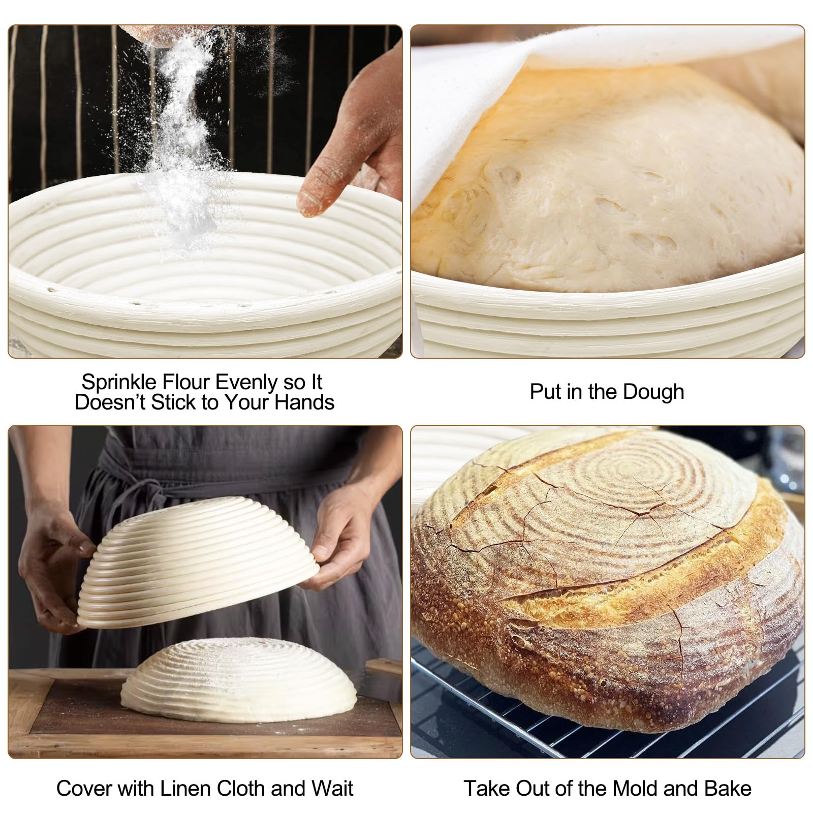2 Pezzi Cesto Lievitazione, Cestino da Lievitazione, Cesto in Rattan Naturale con Tela di Lino, Accessori per La Cottura Del Pane, Cestino per La Fermentazione, per Cottura