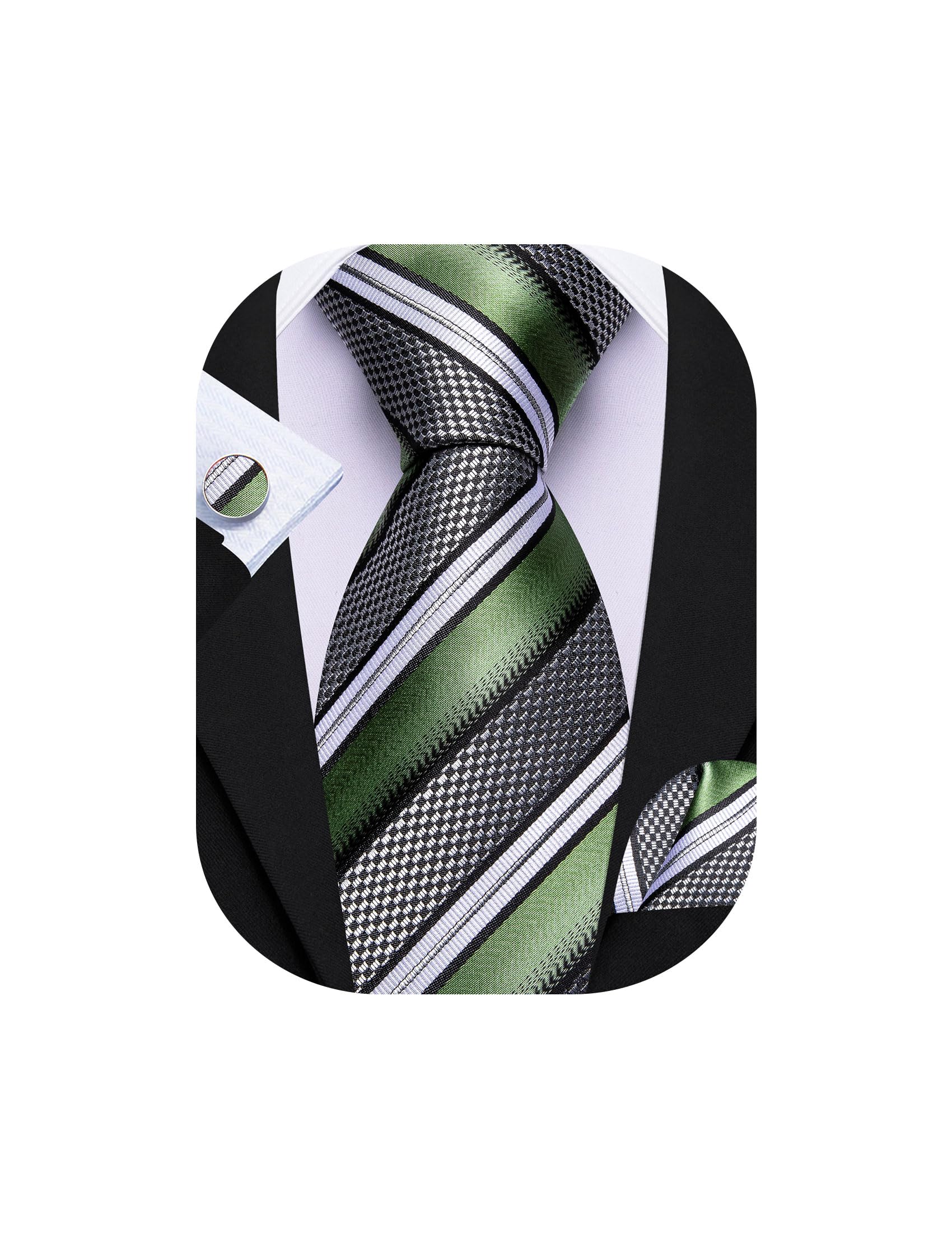 Barry.Wang Mens Tie Set Plaid Check Stripe Neckties Pocket Square Cufflinks | Woven Classic,Formal/Casual Men's Necktie,Luxury,Business,Wedding,Party,Prom,Graduation