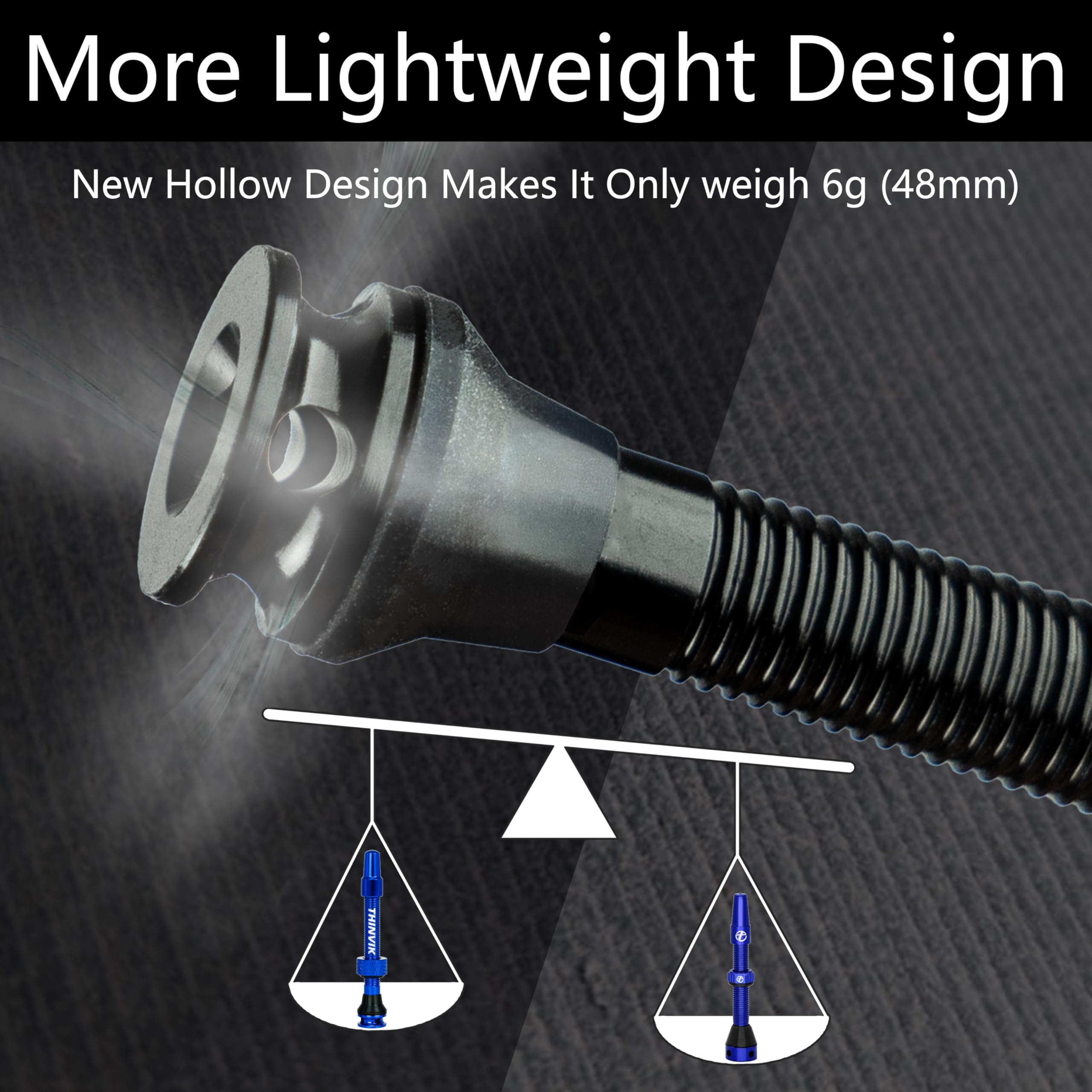 Thinvik Presta trzpień zaworu bezdętkowego 48 mm super lekki stop do opon bezdętkowych - 2 bezdętkowe trzpienie zaworu (z nasadką zaworu ze stopu aluminium) + narzędzie do usuwania rdzenia zaworu