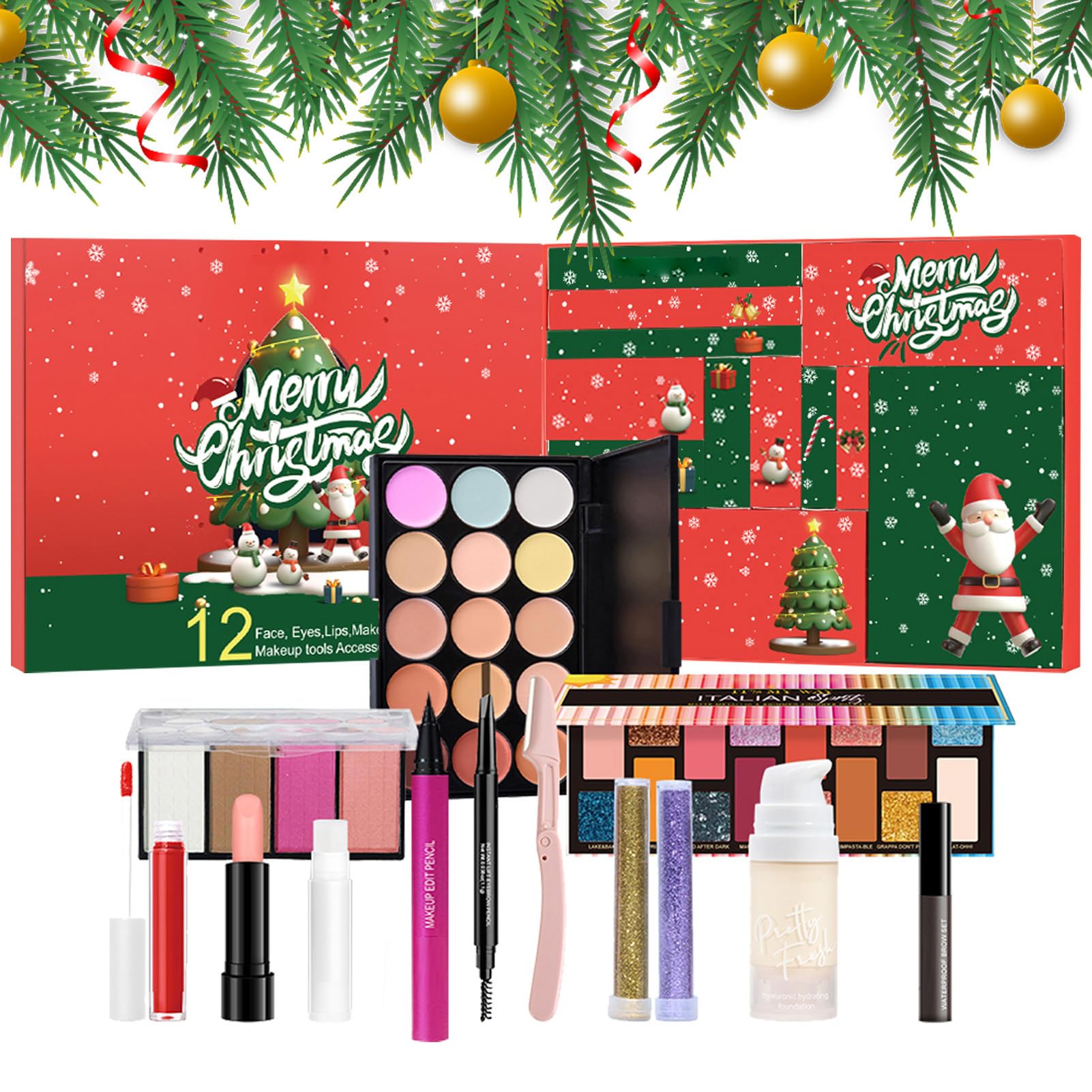 2025 Advents Make-up für Weihnachten 12 Tage Gesichts-Make-up Zubehör | Countdown Kalender Damen Kosmetik Für Frauen Damen Wintersaison Besondere Anlässe Tägliche Routine Berufstätige