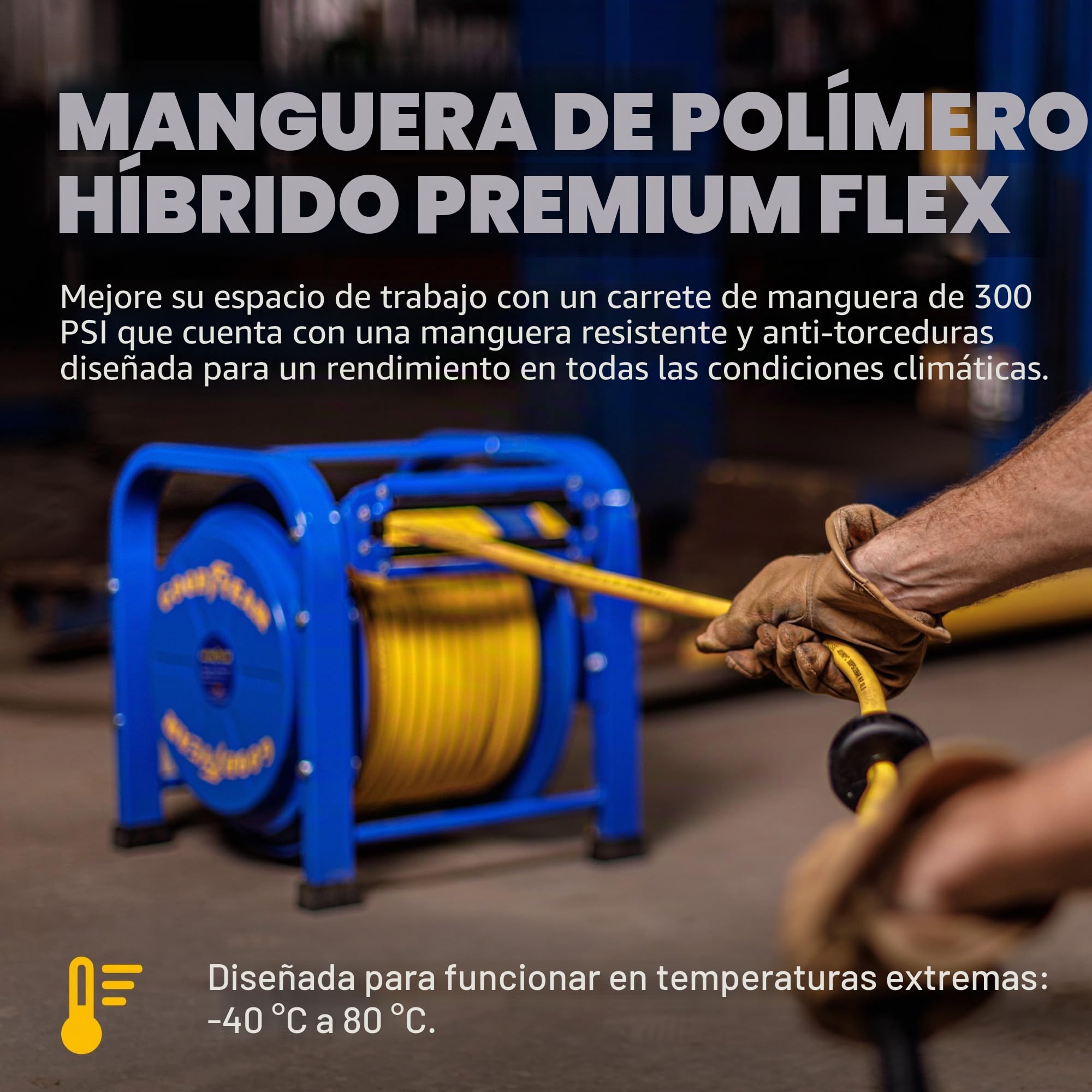 Goodyear elite heavy duty pro accionado por resorte de acero retráctil carrete de manguera (3/8 pulg. x 100 pies.), con 2 años de garantía