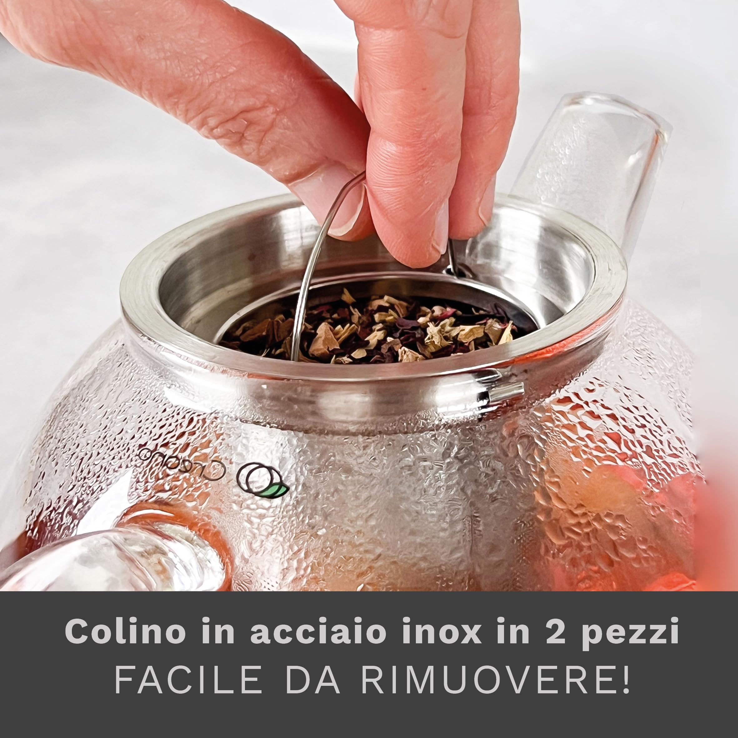 Creano Teiera in Vetro 1,0 Litro con Filtro Acciaio Inossidabile Integrato e Copercio Vetro - Antigoccia Elegante Teiera Trasparente per Tè Infusi Regalo Perfetto - 3 pezzi