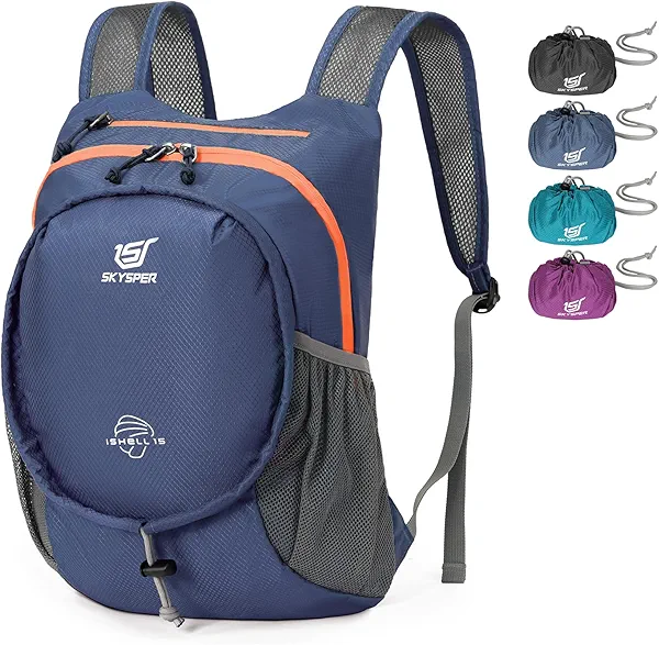 SKYSPER 15L Lightweight Small Hiking Backpack for Women Men, Foldable Travel Daypack, Packable Camping Backpack, Mini Outdoor Hiking Bag (Darkblue)