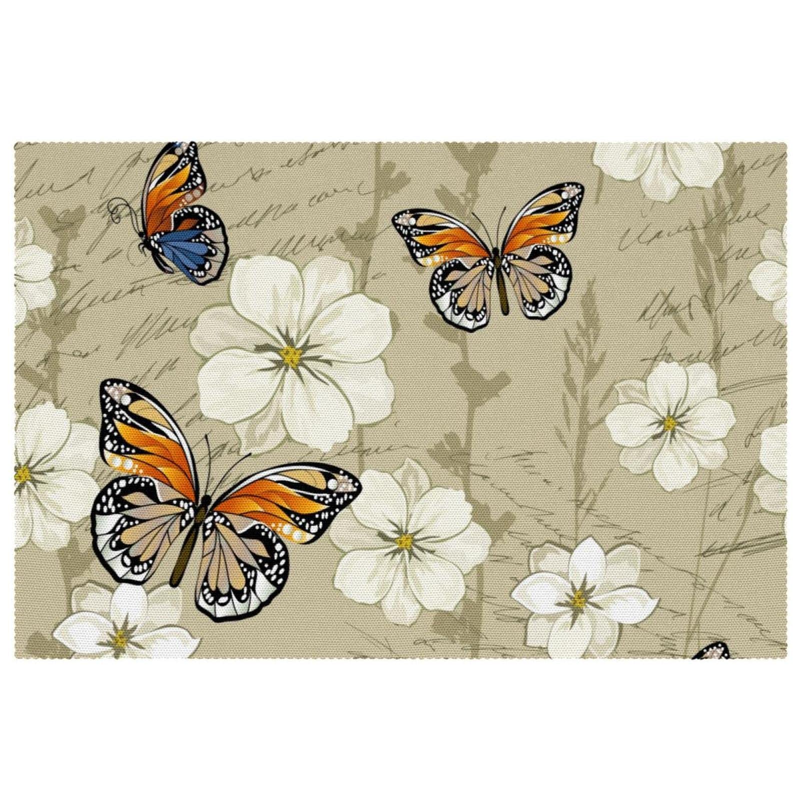 Sets de table papillon et magnolia blanc x6 de 30x45 cm lavables pour dîner