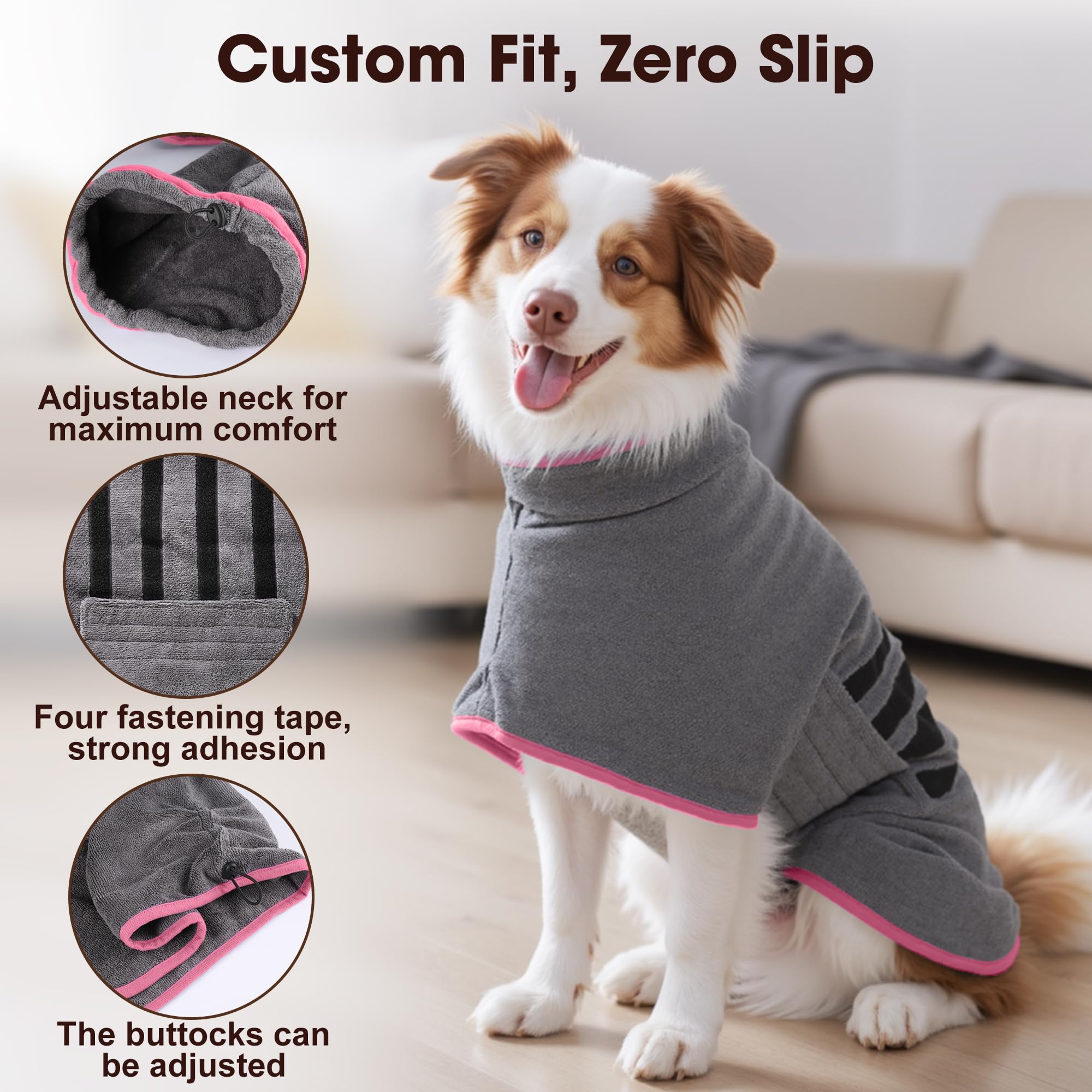 Peignoir de bain en microfibre pour chien, super absorbant, séchage rapide, réglable, pour chiens et chats