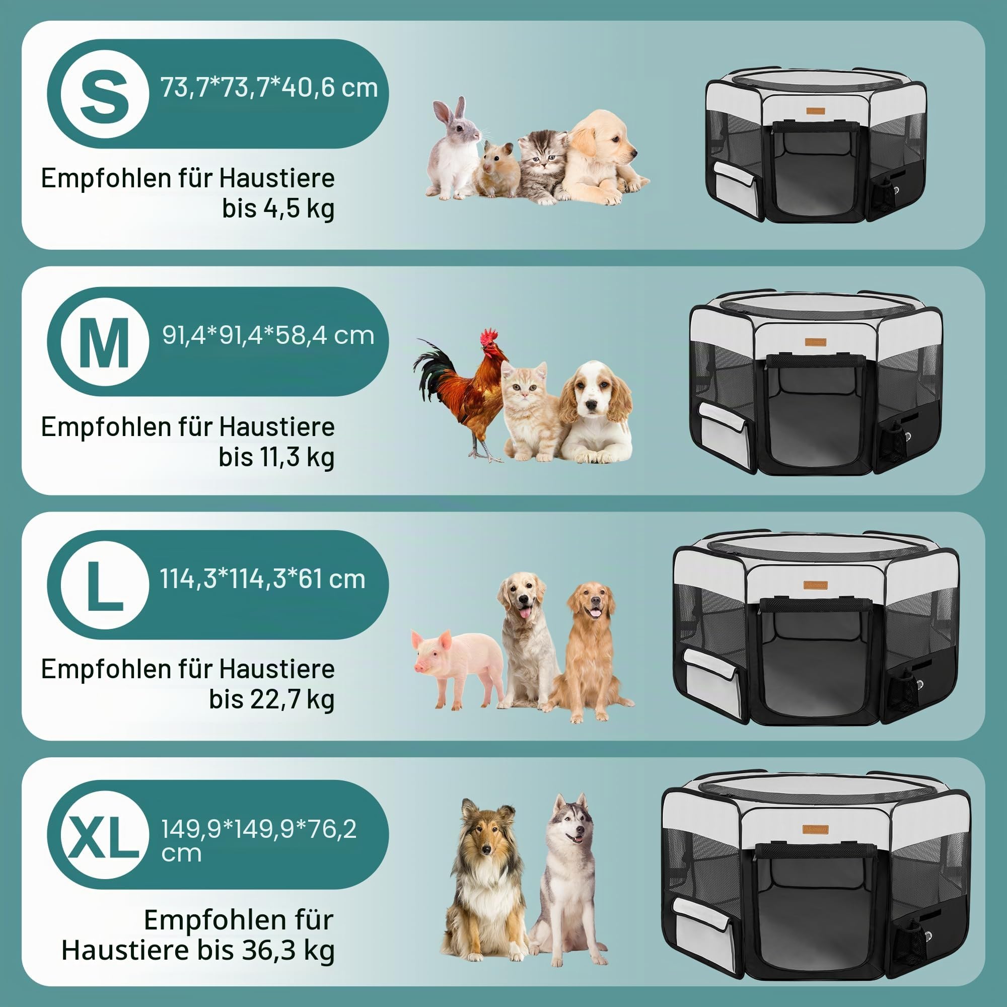 Hunde-Laufstall, Tragbarer Haustier-Laufstall für Katzen, Welpen, Kaninchen, Hühner, faltbares großes Fassungsvermögen, Haustierzelt für Indoor/Outdoor, Reisen, Camping