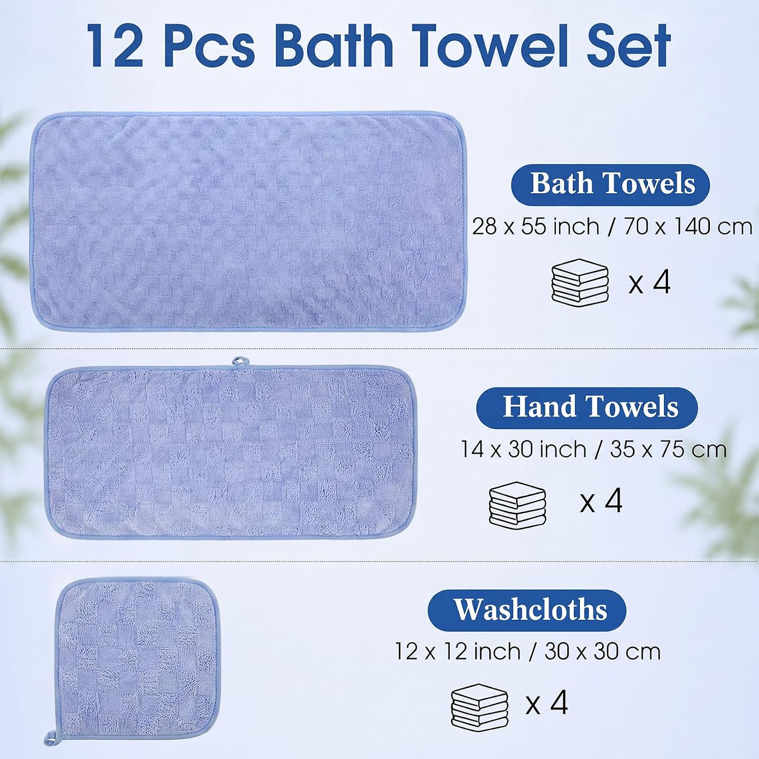 12 Pcs Microfiber Towel Set Soft Bath Towel Set 4 Bath Towels 4 Hand Towels 4 Washcloths Absorbent Fluffy Washcloth Sheet Pack for Bathroom Shower Spa Travel (Pink,Green,Blue,Purple)