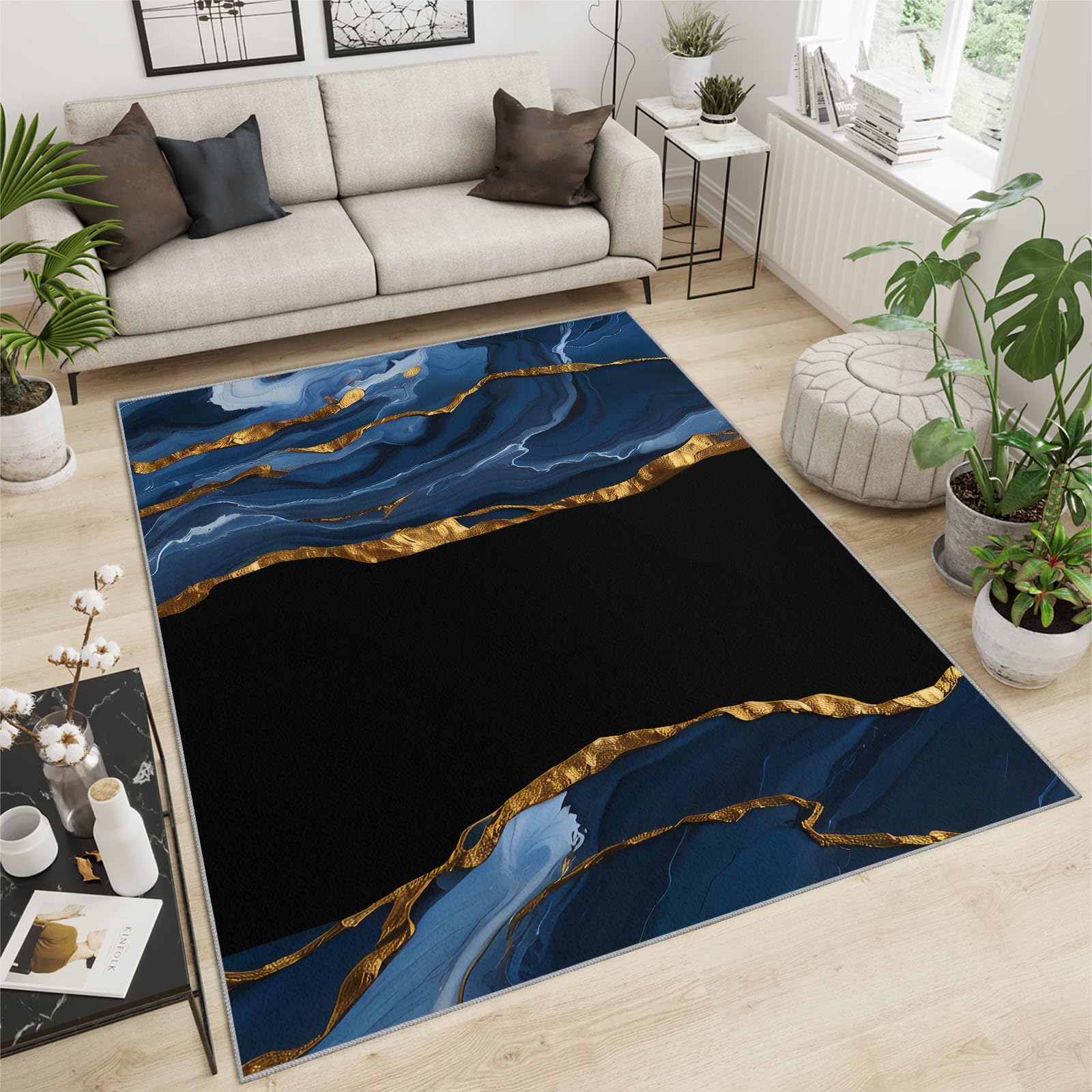 FIEMAR Area Rug 160x200cm Machine Washable Area Rugs, Living Room Vintage Modern Marble Rugs Carpet, Boho Classroom Rug, Non Slip Low Pile Soft Bedroom Indoor Decor Rug for Guest Room hardwood Floors — image 1