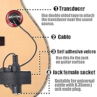 Vista 4 de YACSEJAO Micrófono de contacto, pastilla piezoeléctrica para guitarra, ukelele, violín, mandolina, banjo, kalimba, bajo y transductor eléctrico