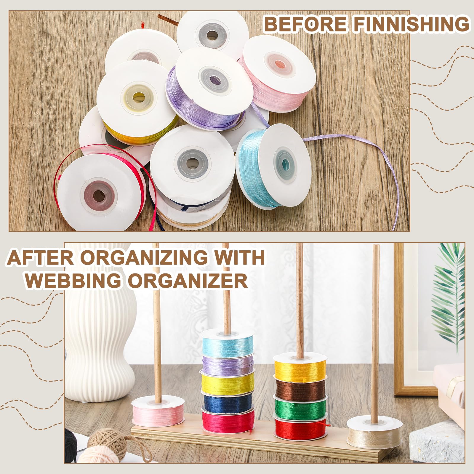 Snapklik.com : 1 Pcs Wooden Ribbon Rack Storage Ribbon Organizer Spool ...