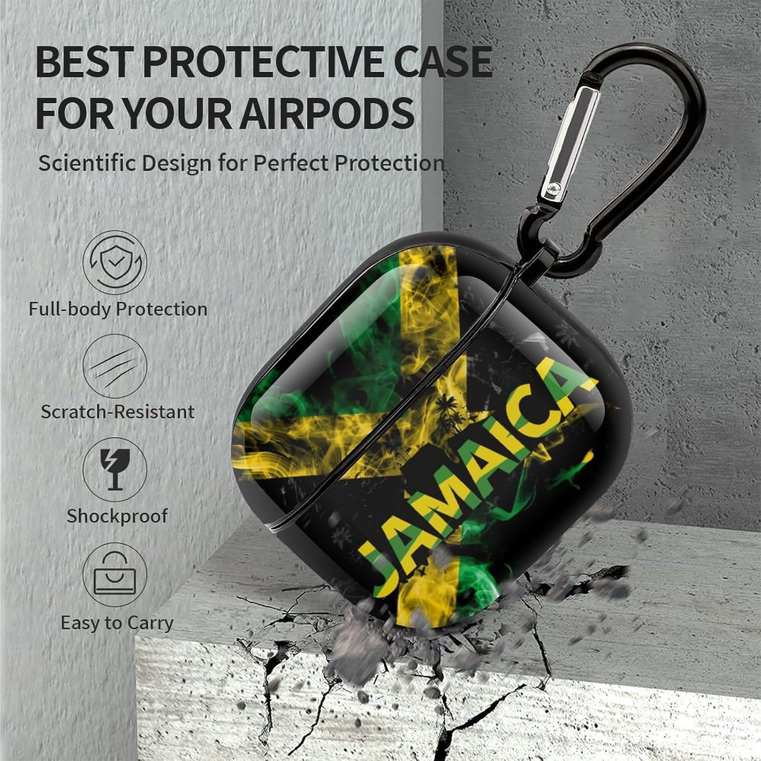 Jamaican Flag Compatible with Airpods 3 Case Cover,Case for AirPods 3rd Generation Case with Keychain Hard Shell Shockproof