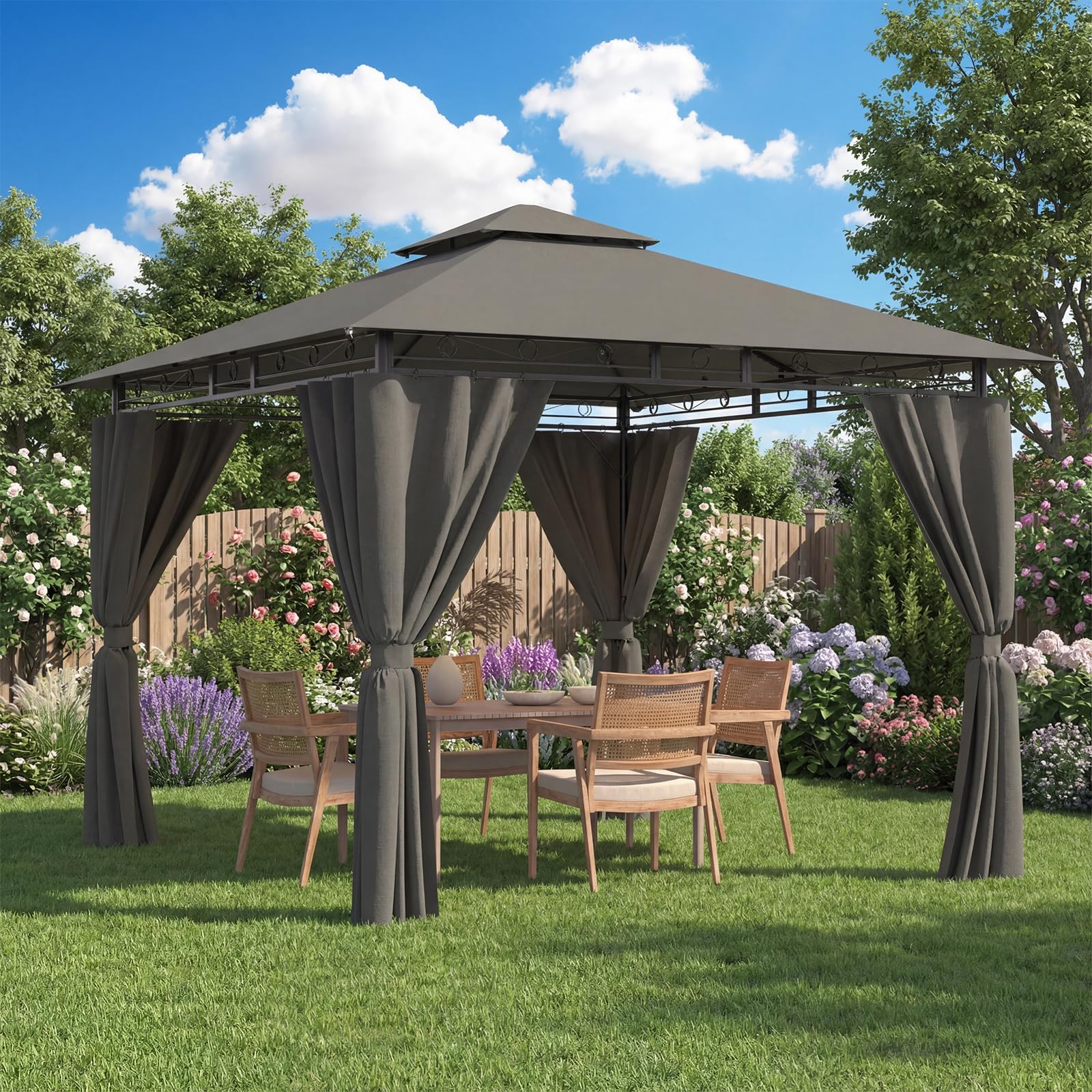 Devoko Tonnelle de Jardin 3x3m, Imperméable Deluxe Tonnelle, Tonnelle de Jardin Exterieur, Tonnelles à Cadre Métallique, Pergola Jardins Exterieur pour 4-6 Personnes, Gris