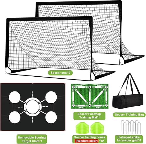 Miniatura 7 de 6x4 FT Kids Soccer Goals for Backyard - 2 Pack Soccer Nets, Portable Pop Up Goal Set with Training Mat, Cones, Target & Ball - Soccer Training