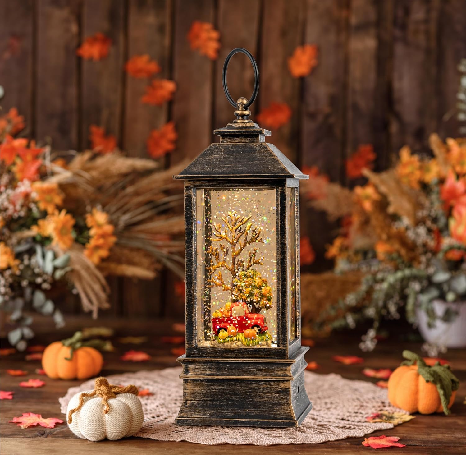 10'' Fall Snow Globe Lantern, Thanksgiving Lighted Lantern, Swirling Glitter Snow Globe for Fall Harvest Day Decorations, Home Fall Decor Gift (Truck&Pumpkins) - Image 8