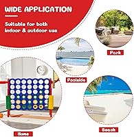 Vista 9 de KOTEK Juego gigante 4 en una fila, juego familiar jumbo de 4 en puntuación con deslizadores de liberación rápida, 42 anillos, lanzamiento de anillos