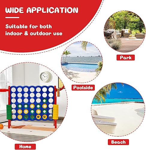 Miniatura 5 de COSTWAY Juego gigante gigante de 4 a puntuación para niños y adultos, juego de 2.5 pies para interiores y exteriores con aro de baloncesto, juego de