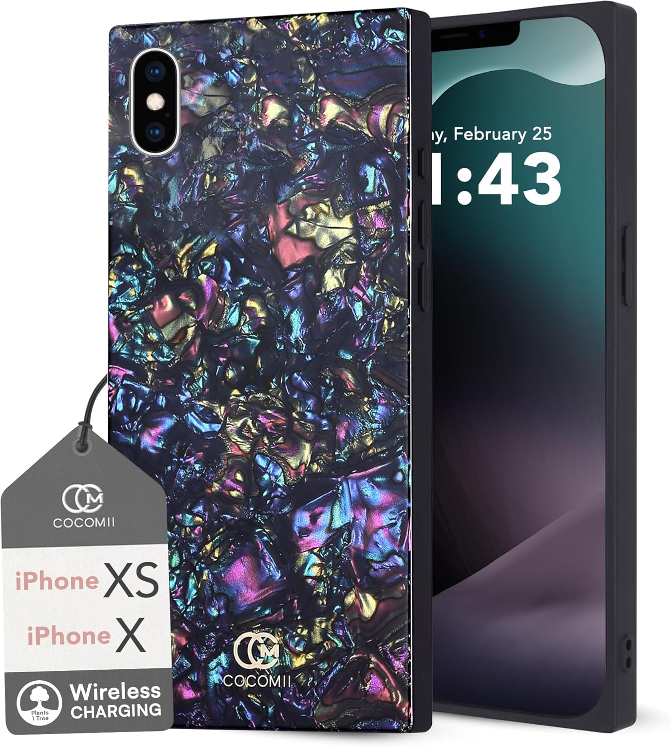 COCOMII Rectangle Case for iPhone Xs/iPhone X, Wireless Charging Compatible, Nebula Abalone Shell