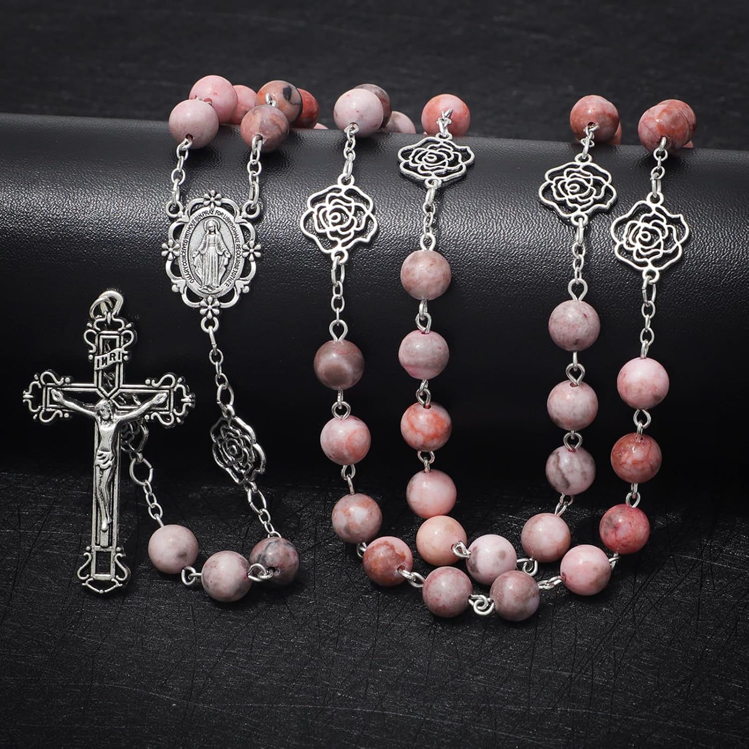 KOMI Gemstone Beads Rosary Catholic for Women 18K Gold Plated Rosaries Beads Necklace Christian Catholic Gifts