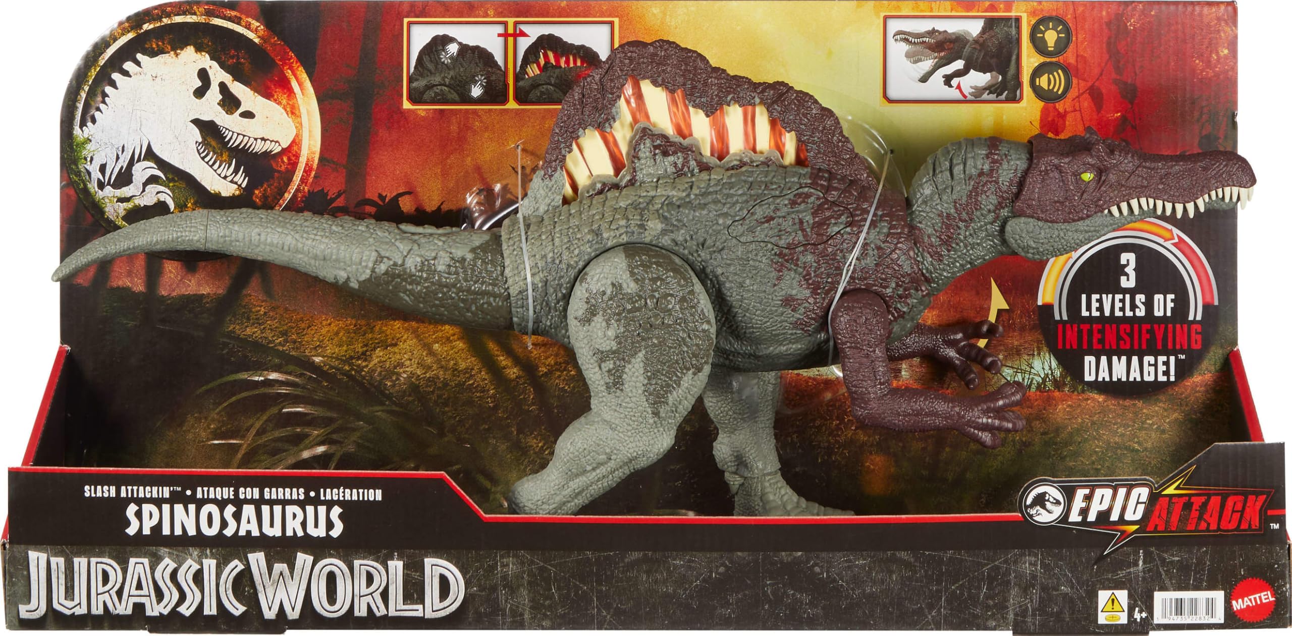 Jurassic World Spinozaur Atak: dinosauro lungo 53 cm con artigli d'attacco