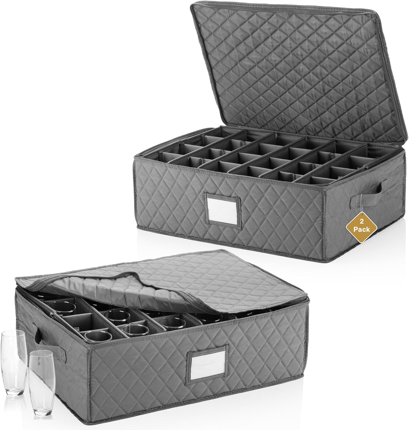 2 Pack China Cup Storage Chest with 24 Compartments Each 19" x 13" x 6.5"H