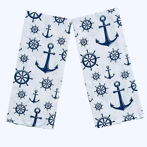 Miniatura 3 de Juego de toallas de cocina de verano divertido diseño náutico con ruedas de capitanes de ancla, juego de 2 (náutico)