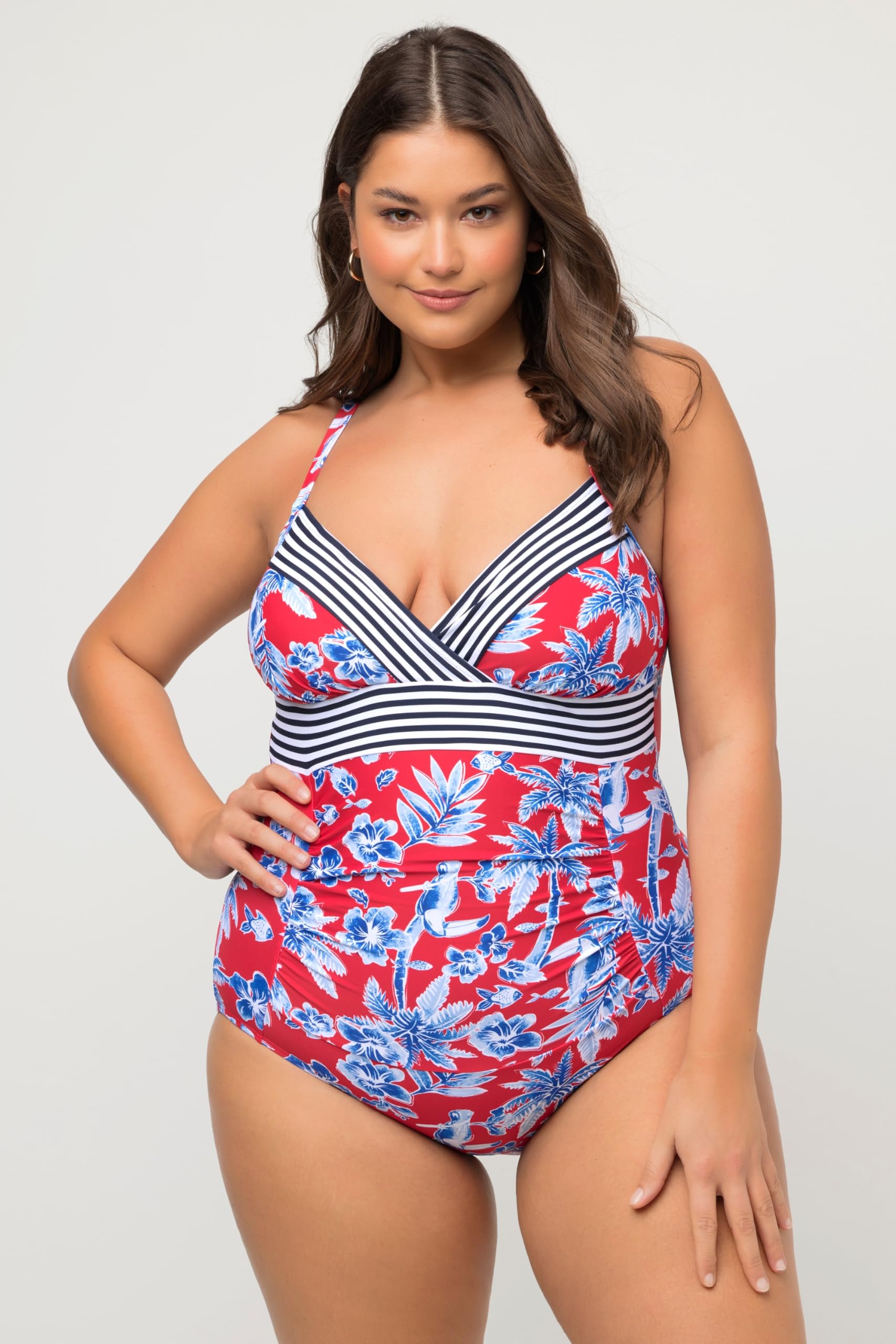 Ulla Popken Costume da Bagno Tucan Stampa Riciclata Intero Donna