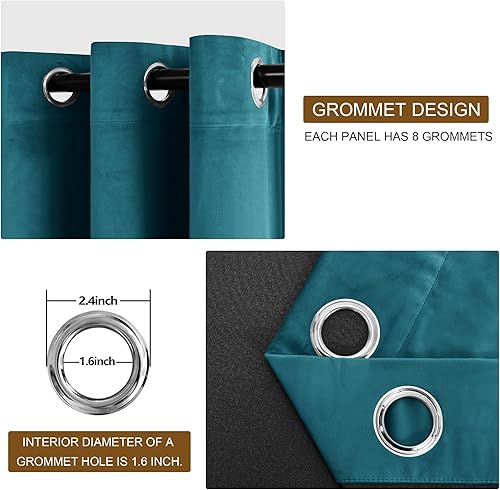 Miniatura 2 de DWCN Cortinas opacas de terciopelo verde azulado de 96 pulgadas de largo, paneles de cortinas para ventana con ojales, diseño de ojales, tela gruesa