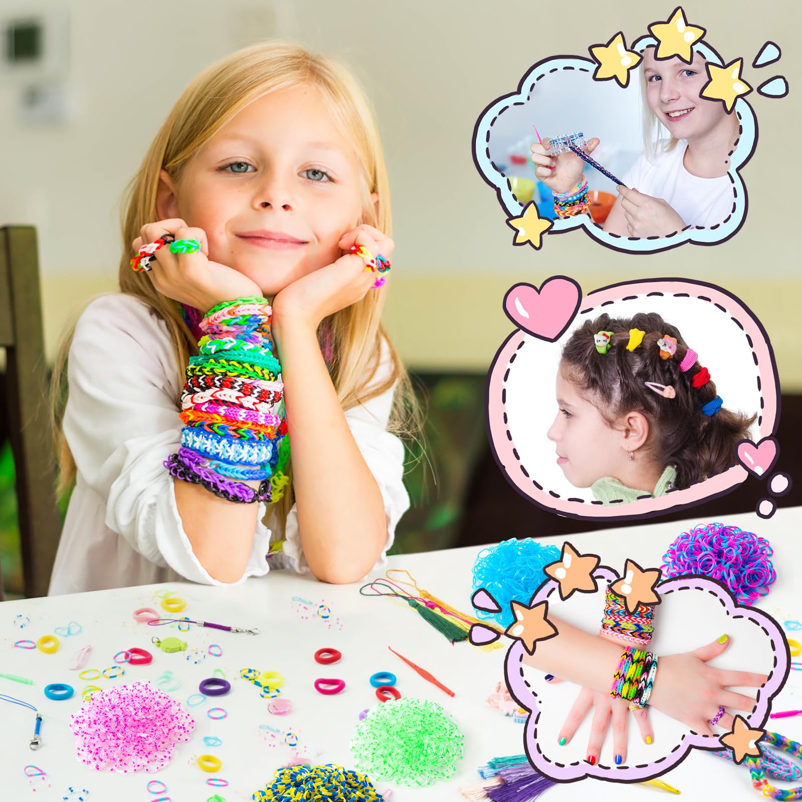 SLEMAKO 18000+ Elastici Per Braccialetti, 20 Colorati Gomma Kit Per Fare Braccialetti Kit Con Perline, Fai Da Te Bambina Elastici Di Gomma Bracciale Giochi Natale Regalo Per Bambini Ragazza Ragazzi