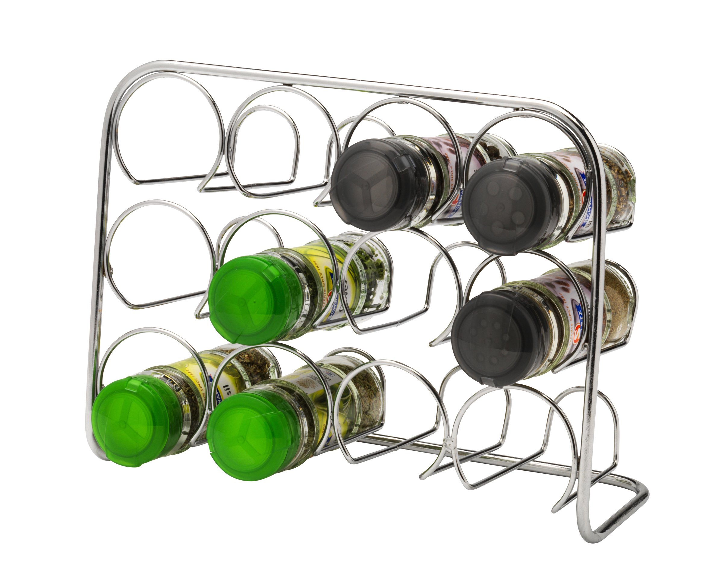 CKB LTD Free Standing Chromed Steel 12 Jar Kitchen Spice Rack Organiser For Worktop Or Cupboard