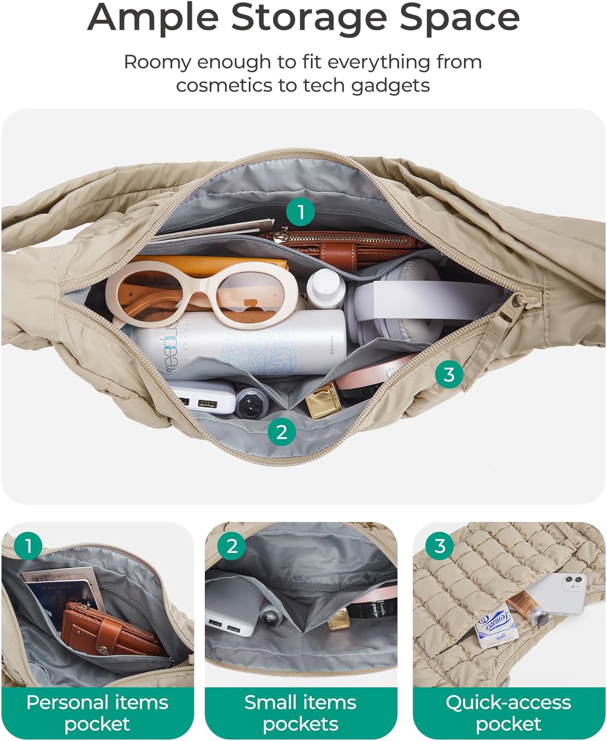 BAGSMART Crossbody Hobo Bag for Women with Adjustable Strap, Quilted Puffy Purses for Women Fluffy Compact Shoulder Handbag - Image 7