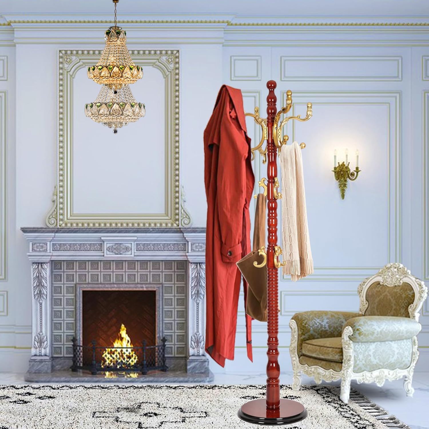 Zacammy Solid Wood Coat Rack Freestanding 14 Hooks