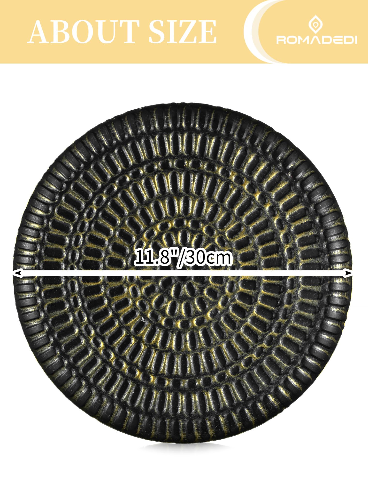 Romadedi Deko Tablett Schwarz Gold: Metall Hammered Dekotablett Rund Kerzentablett für Wohnzimmer Esstisch Tischdeko Dekorative Teller Kerzenteller für Kerzen Decoration,30cm