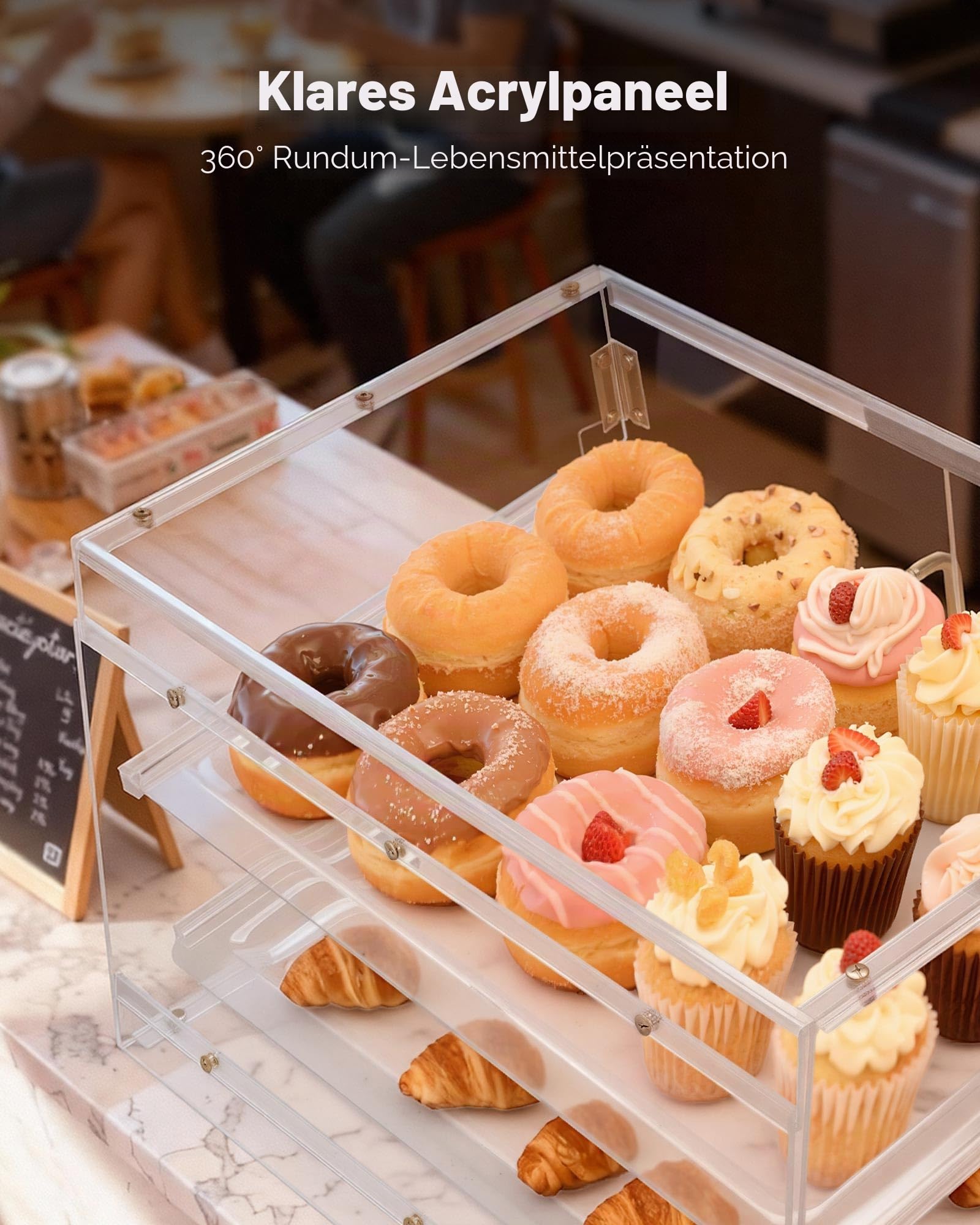 VEVOR Gebäckvitrine 2-stöckig, Gewerbliche Bäckereivitrine aus Transparentem Acryl, Thekenvitrine mit Magnetischer Rücktür & Abnehmbarer Trennwand für Kekse, Desserts und Donuts, 526 x 400 x 305 mm
