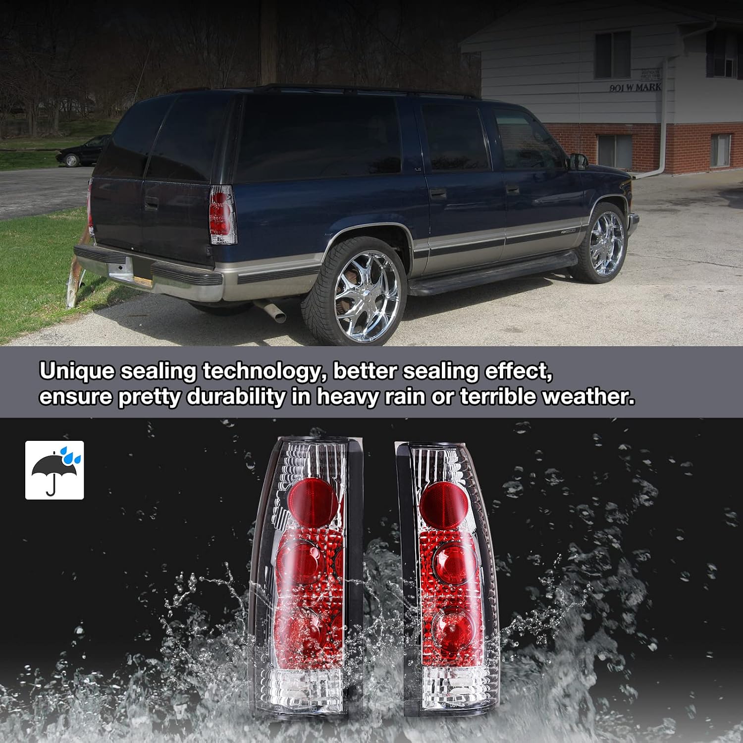 Tail Lights Fit for 1988-1999 Chevy GMC C/K 1500 2500 3500, 1992-1999 Chevy Suburban 1500 2500, 1992-1999 GMC Yukon Tail Lamp (Chrome/Clear) 1 Set