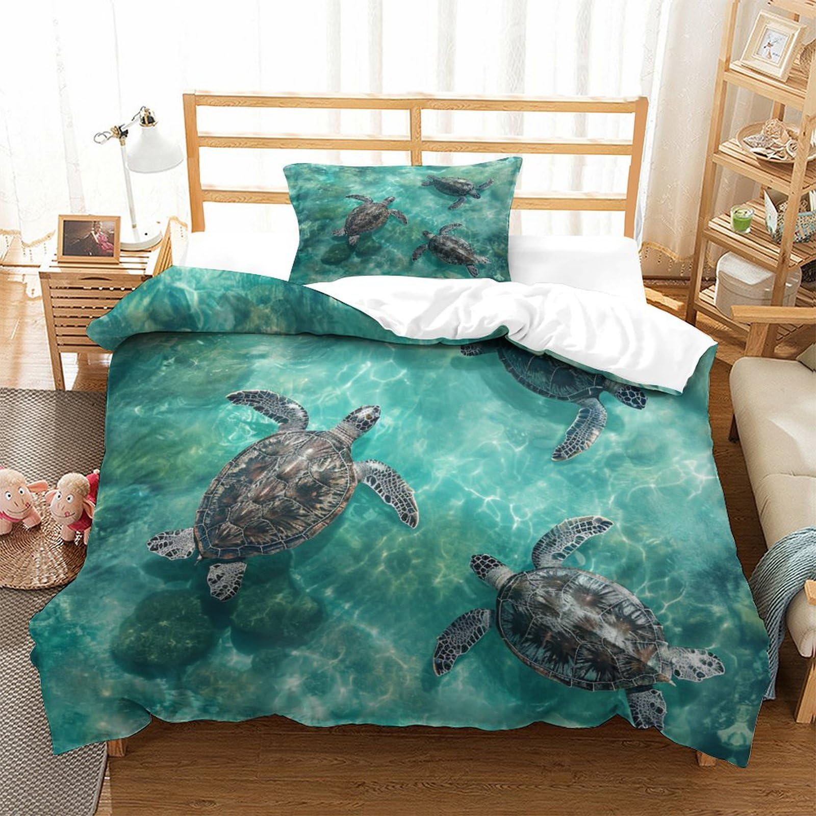 P1s9u7w5y Sea Turtle-8 3D Printed Ocean Turtle Duvet Cover Set 3Pcs Microfiber Underwater Bedding Set Single（135X200cm）