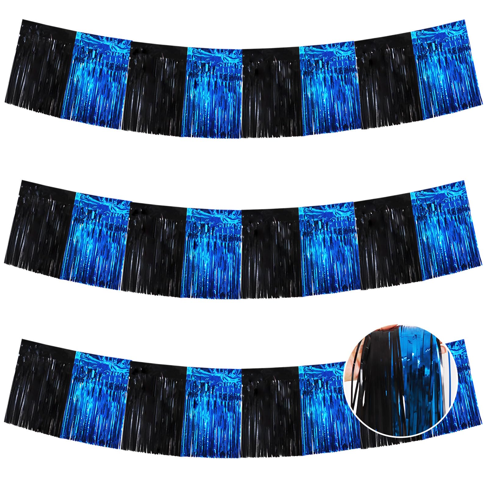 BEISHIDA Black Blue Fringe Garland Banner 30ft Wall Tinsel Foil Streamers