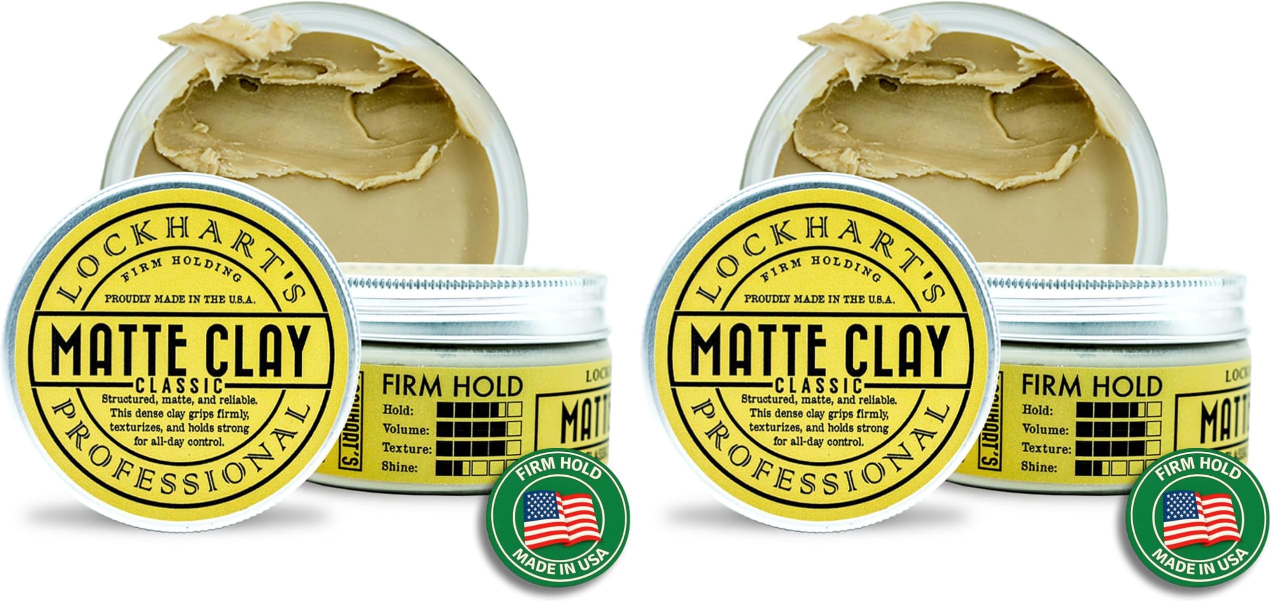 Lockhart’s Authentic Handcrafted Professional Matte Clay, Medium/Firm Hold, Matte Shine, 3.4 oz (Pack of 2)