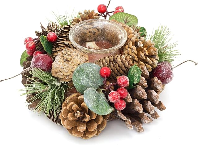 19cm Traditional Christmas Tealight Candle Holder | Christmas Wreath Tea Light Holder | Christmas Candle Centerpiece