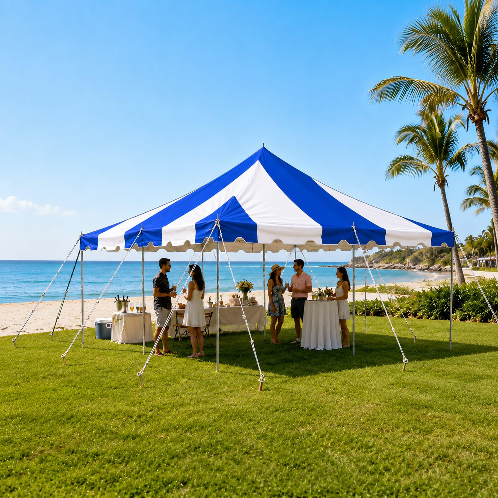 Party Tents Direct 20'x20' Weekender Standard Canopy Pole Tent - Easy Up Canopy Tent with 80 Person Capacity - Outdoor Canopies for Parties, Weddings, & Events (Blue/White Top)